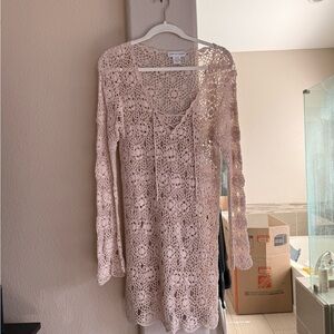 Newport News Beige Crochet Lace Top